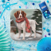 Assiettes En Carton Brittany Spaniel Dog à Noël de neige (Fête)