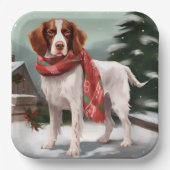 Assiettes En Carton Brittany Spaniel Dog à Noël de neige (Recto)