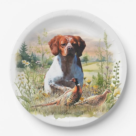 Assiettes En Carton Brittany Spaniel – Field, Focus, Pheasant , Art  (Devant)