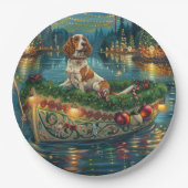 Assiettes En Carton Brittany Spaniel Noël Festive Voyage (Devant)