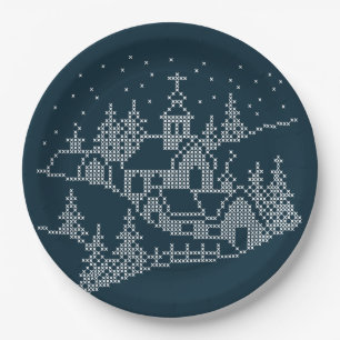 Assiettes En Carton Broderie du village de Noël, nuit sainte nordique
