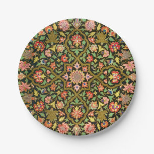 Assiettes En Carton Broderie florale indienne vintage colorée Imprimer