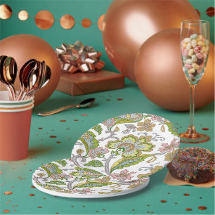 Assiettes En Carton Broderie florale stylisée Paisley Garden