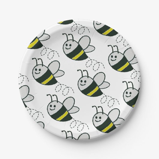 Assiettes En Carton Broderie Imprimer Baby shower d'abeille mignonne (Devant)
