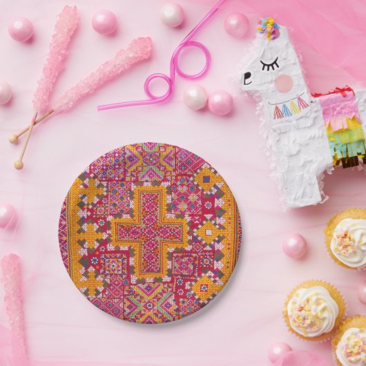 Assiettes En Carton Broderie indienne colorée Imprimer (Fête)