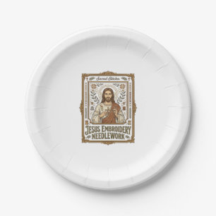 Assiettes En Carton Broderie Jésus Travail à l'aiguille Jésus Broderie