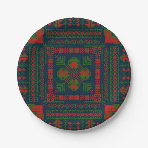 Assiettes En Carton Broderie palestinienne Tatreez rouge vert 5 Motif