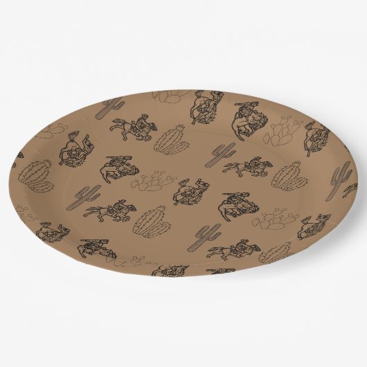 Assiettes En Carton Bronc Cowboys and Cactus Papier Party Plaque (Angle)