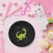 Assiettes En Carton Brontosaurus Vert Dinos Dans L'Espace (Fête)