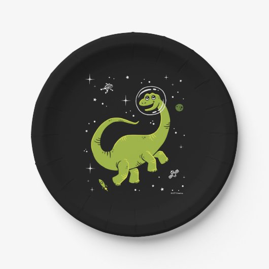 Assiettes En Carton Brontosaurus Vert Dinos Dans L'Espace (Devant)