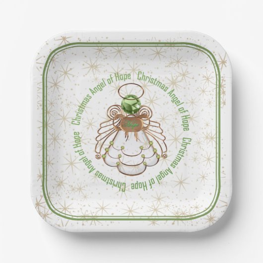 Assiettes En Carton Bronze et vert Noël Angel de l'Espoir et des Etoil (Recto)