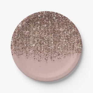 Assiettes En Carton Bronze Or Pailleté Taupe Rose Glamour Soirée