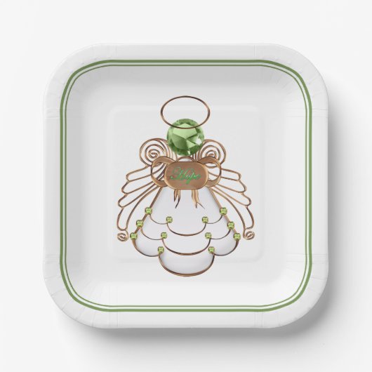 Assiettes En Carton Bronze & Vert Noël Angel de l'Espoir Filigree (Recto)