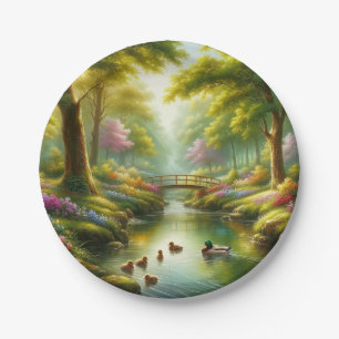Assiettes En Carton Brook de printemps avec canards/fleurs