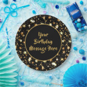 Assiettes En Carton Brosse d'anniversaire Script Black Gold Stars Pers (Fête)