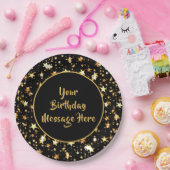 Assiettes En Carton Brosse d'anniversaire Script Black Gold Stars Pers (Fête)
