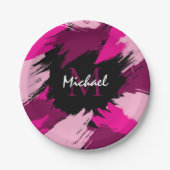 Assiettes En Carton Brosse nuances de nom rose chaud avec monogramme (Devant)