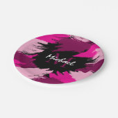 Assiettes En Carton Brosse nuances de nom rose chaud avec monogramme (Angle)