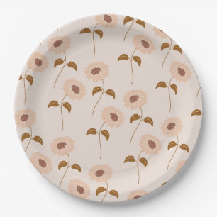 Assiettes En Carton Brown Beige Retro Y2K Hippie Motif de tournesol