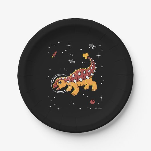 Assiettes En Carton Brown Et Tan Ankylosaurus Dinos Dans L'Espace (Devant)