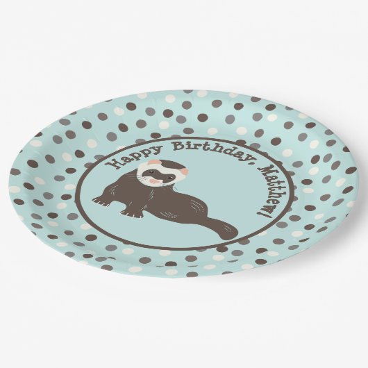Assiettes En Carton Brown Ferret Mint Green Polka Dot Party (Angle)