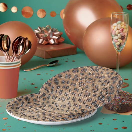 Assiettes En Carton Brown Leopard Poster de animal Sparkle (Multi)