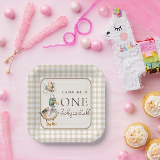 Assiettes En Carton Brown One Lucky Duck Balloon 1er anniversaire (Fête)