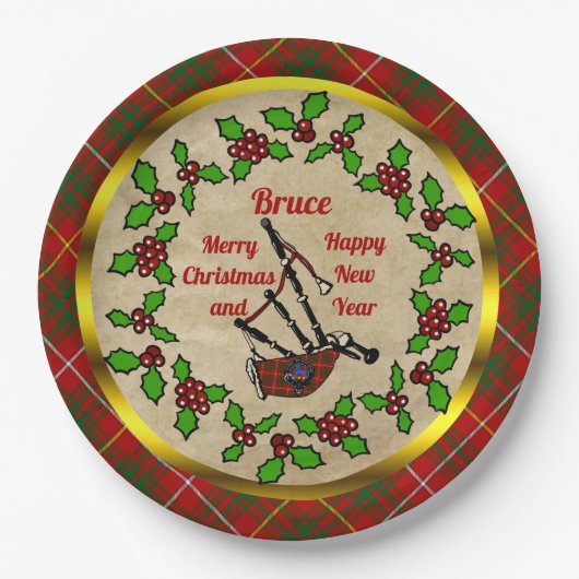 Assiettes En Carton Bruce Tartan Bagpipe Holiday (Devant)