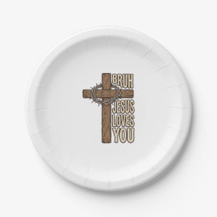 Assiettes En Carton Bruh Jésus T'aime Croix Vintage Chrétien Vecto