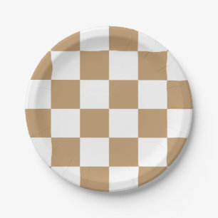 Assiettes En Carton Brun/blanc de chameau Checkered