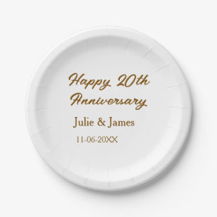 Assiettes En Carton Brun doré joyeux 20e anniversaire nom datsimple