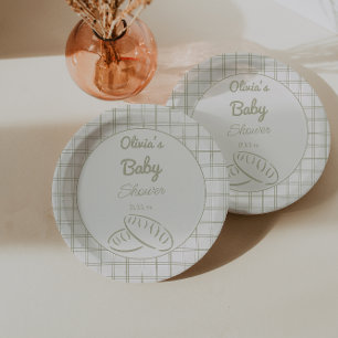 Assiettes En Carton Brun Vert Tiré À La Main Dans Le Baby shower Du Fo