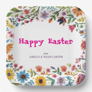 Assiettes En Carton BRUNCH & CHASSE de Pâques Floral Coloré