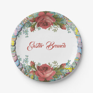 Assiettes En Carton Brunch de Pâques Rustique Rose Oeuf Wreath Floral