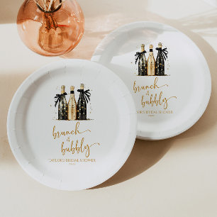 Assiettes En Carton Brunch et Champagne Pétillant Doré Baby Shower