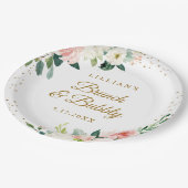 Assiettes En Carton Brunch Fleurs Roses et Bulles d'Or (Angle)