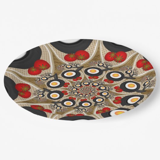 Assiettes En Carton Brunch Fractal Art Drôle Nourriture, Tomates, Oeuf (Angle)