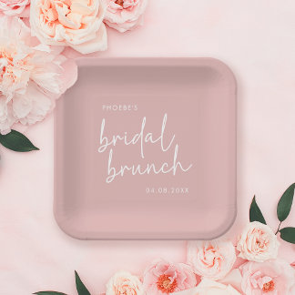 Assiettes En Carton Brunch nuptial minimaliste rose poussiéreux