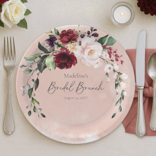 Assiettes En Carton Brunch nuptial rustique Bourgogne & Roses Roses Ro