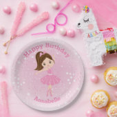 Assiettes En Carton Brunette Ballerina Happy Birthday Papier Plaque (Fête)