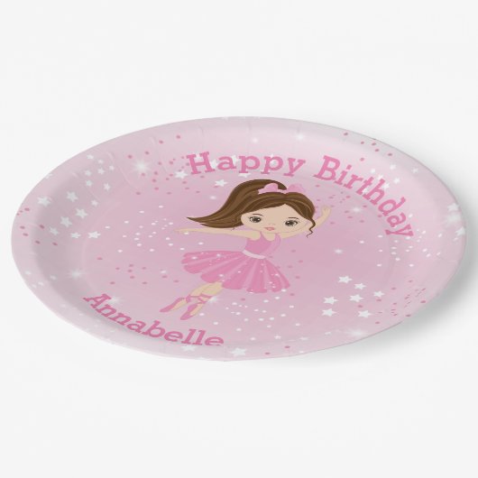 Assiettes En Carton Brunette Ballerina Happy Birthday Papier Plaque (Angle)