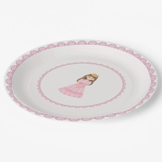 Assiettes En Carton Brunette Princess Pink Lace Enchantant (Angle)