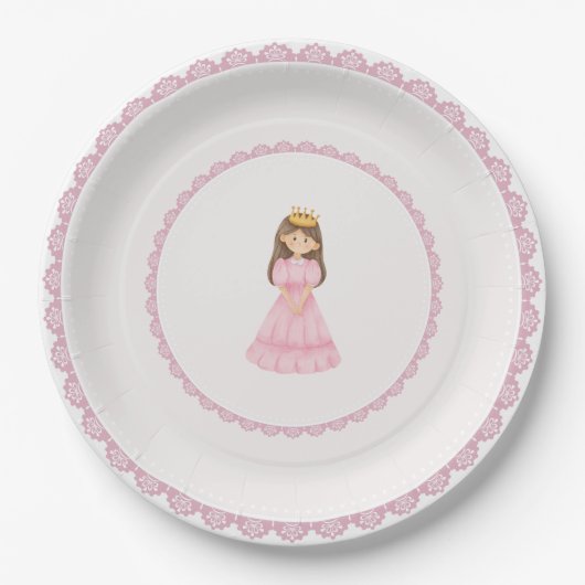 Assiettes En Carton Brunette Princess Pink Lace Enchantant (Devant)