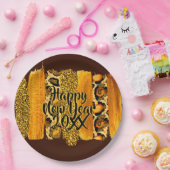Assiettes En Carton Brush Gold & Leopard Stroke Joyeux Nouvel An 20xx (Fête)
