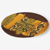 Assiettes En Carton Brush Gold & Leopard Stroke Joyeux Nouvel An 20xx (Angle)