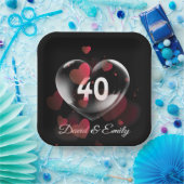 Assiettes En Carton Bubble Coeur 40e Anniversaire aux Coeurs Rouges (Fête)