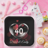 Assiettes En Carton Bubble Coeur 40e Anniversaire aux Coeurs Rouges (Fête)