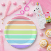 Assiettes En Carton Bubblegum arc-en-ciel et bandes blanches (Fête)