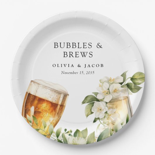 Assiettes En Carton Bubbles and Brews Shower de Couple (Devant)
