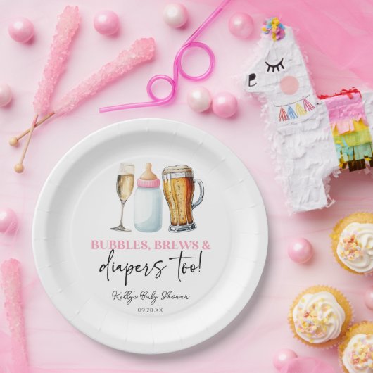 Assiettes En Carton Bubbles Brews and Diapers Too! Baby Shower (Fête)